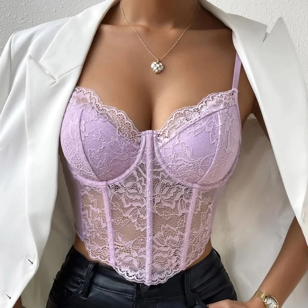 Luxe Floral Lace Corset Crop Top - Picture 9 of 15